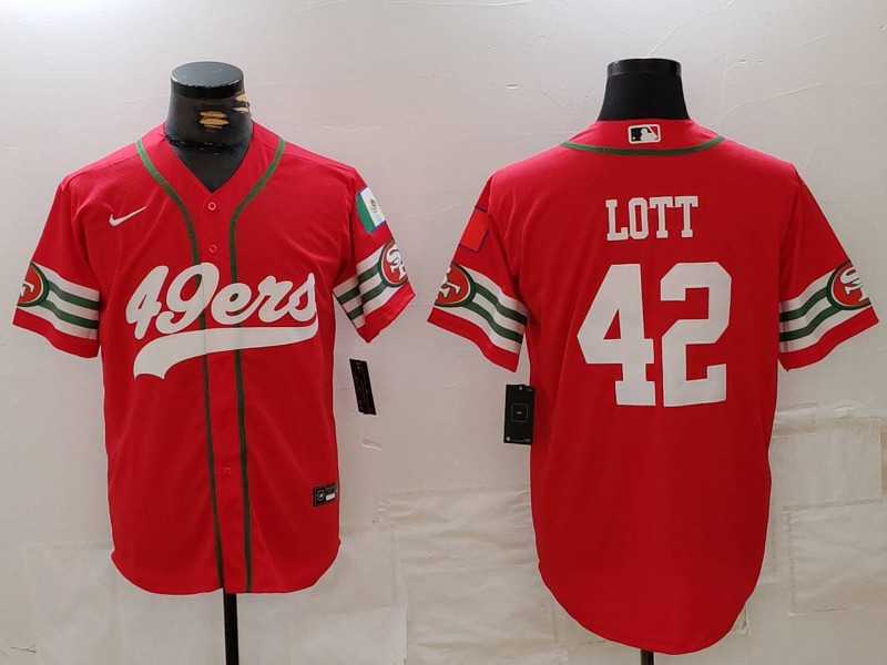 Men%27s San Francisco 49ers #42 Ronnie Lott Red Mexico Cool Base Stitched Baseball Jersey->san francisco 49ers->NFL Jersey